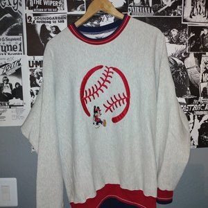 Vintage 90s Walt Disney Mickey Mouse Grey Pullover Crewneck Sweatshirt Large